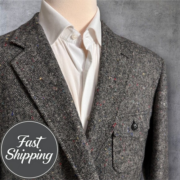 TRAVELSMITH TWEED WOOL Mens Blazer Sport Coat Two Button Casual Jacket 46L Gray - Picture 1 of 16